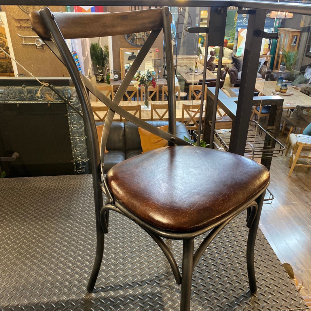 Cross Back Dining Chair With Brown Leather Seat image 4